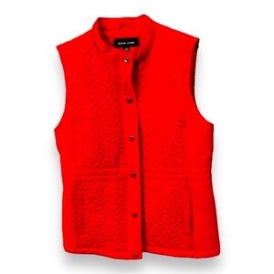 Black Rivet Quilted Snap Vest Red Patterned Lined Size XL